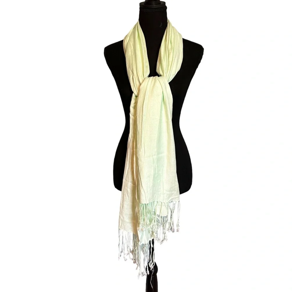 Peach Couture Mint Green Fringe Scarf Wrap Lightweight Shawl Pashmina Style